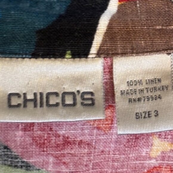 Chico's Blouse Women's Size XL Floral Tropical Linen Chicos 3 - Picture 4 of 4